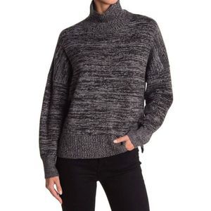 French Connection Large Womens Faray Nep Mock Neck Sweater Black/Gray